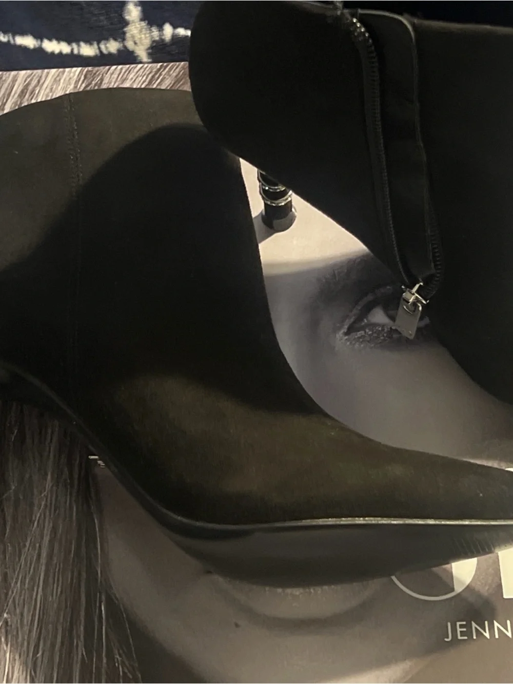 Jennifer Lopez Black Suede Pointed Toe Ankle Booties with Side Zip